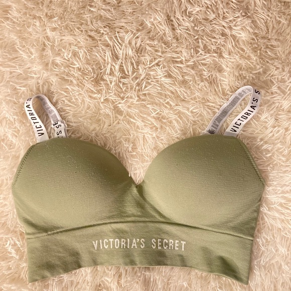 Set of 2 No Wire Bralettes Army Green and Lace Pink - Picture 2 of 9